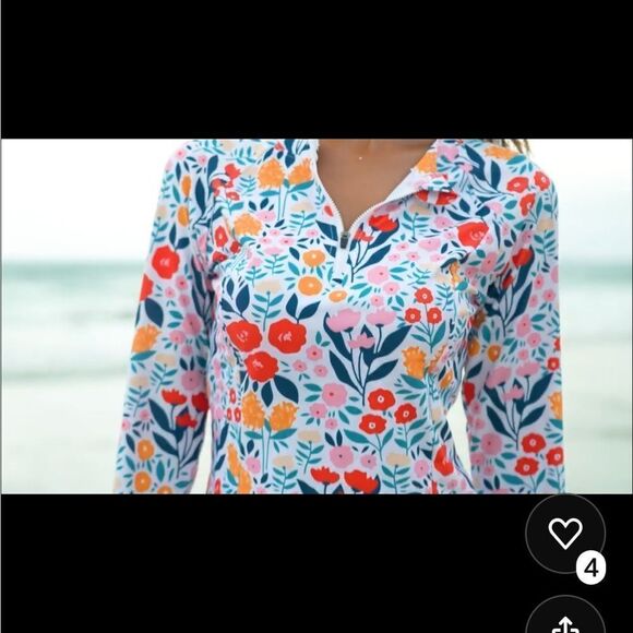 Bright Colored Floral Rashguard with front zip, thumb holes and 50+UPF- NWOT- Sm - Picture 13 of 13